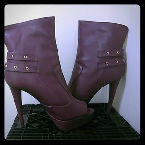 Burgundy and Gold High Heel Boots (NEVER WORN)